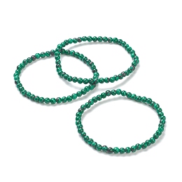 Honeyhandy Synthetic Malachite Beaded Stretch Bracelets, Round, Beads: 4~5mm, Inner Diameter: 2-1/4 inch(5.65cm)