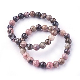 Honeyhandy Natural Rhodonite Beads Stretch Bracelets, Round, 2 inch~2-1/8 inch(5.2~5.5cm), Beads: 8~9mm