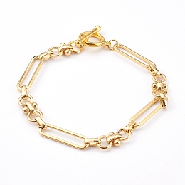 Honeyhandy Brass Link Chain Bracelets, with Toggle Clasps, Real 18K Gold Plated, 7-1/2 inch(19cm)