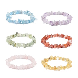 Honeyhandy 6Pcs 6 Style Natural Mixed Gemstone Chips Stretch Bracelets Set, Chakra Yoga Theme Jewelry for Men Women, Inner Diameter: 2-1/4 inch(5.7cm), 1Pc/style