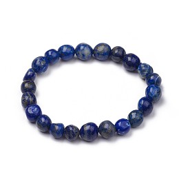 Honeyhandy Natural Lapis Lazuli Stretch Beaded Bracelets, Tumbled Stone, Nuggets, 1-7/8 inch~2-1/8 inch(4.8~5.5cm), Beads: 6~15x6~11x3~11mm