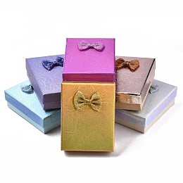 Honeyhandy Cardboard Jewelry Boxes, for Necklaces, Ring, Earring, with Bowknot Ribbon Outside and White Sponge Inside, Rectangle, Mixed Color, 9.1~9.2x7.1~7.2x3.4~3.5cm