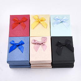 Honeyhandy Cardboard Jewelry Set Boxes, with Sponge Inside, Rectangle with Bowknot, Mixed Color, 9x7x3.4cm