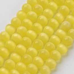 Arricraft Cat Eye Beads, Round, Yellow, 6mm, Hole: 1mm, about 66pcs/strand, 15.5 inches/strand