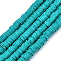 Honeyhandy Handmade Polymer Clay Beads Strands, for DIY Jewelry Crafts Supplies, Heishi Beads, Disc/Flat Round, Dark Cyan, 6x0.5~1mm, Hole: 1.8mm, about 290~320pcs/strand, 15.75 inch~16.14 inch(40~41cm)