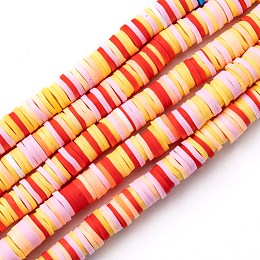 Honeyhandy Handmade Polymer Clay Beads Strands, for DIY Jewelry Crafts Supplies, Heishi Beads, Disc/Flat Round, Pink, 6x0.5~1mm, Hole: 1.8mm, about 290~320pcs/strand, 15.75 inch~16.14 inch(40~41cm)