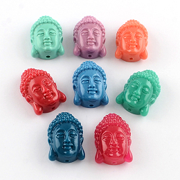 Honeyhandy Dyed Buddha Head Synthetical Coral Beads, Mixed Color, 24~25x16x10.5mm, Hole: 2mm