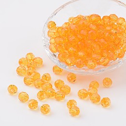Honeyhandy Transparent Acrylic Beads, Faceted, Round, Orange, 8mm, Hole: 1.5mm, about 1800pcs/500g