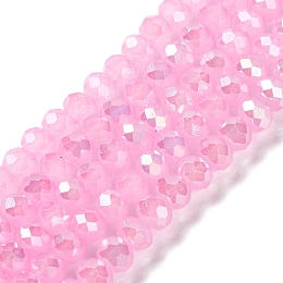 Baking Electroplate Glass Beads Strands, AB Color, Faceted, Round, Hot Pink, 10x8mm, Hole: 1mm, about 63~65pcs/strand, 18.90''(48~50cm)