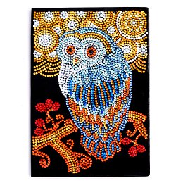 Honeyhandy DIY Diamond Painting Notebook Kits, including PU Leather Book, Resin Rhinestones, Diamond Sticky Pen, Tray Plate and Glue Clay, Owl Pattern, 210x150mm, 50 pages/book