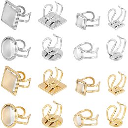 DICOSMETIC 16 Sets 2 Styles 2 Colors Stainless Steel Flat Round Tray Cuff Finger Rings Cuff Pad Ring Settings Cabochon Ring Settings with Transparent Glass Cabochons for DIY Ring Jewelry