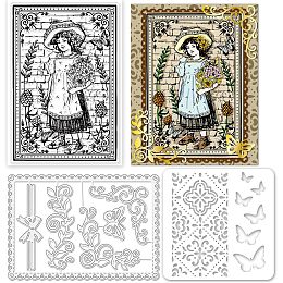 GLOBLELAND 3Pcs Victoria Retro Background Theme Silicone Clear Stamps Metal Vintage Lace Corner Cutting Die Cuts Pet Craft Stencils Template for Card Making and DIY Embossing Scrapbooking