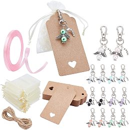 Pandahall Elite 97pcs Angel Lucky Horseshoe Keychain Favors Set - 4 Color Angel Pearl Keychains White Organza Gift Bags Pink Satin Ribbon for Baby Shower Wedding Favors Birthday Bridal Shower Gifts