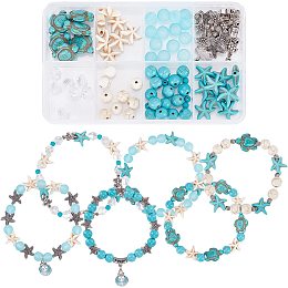 SUNNYCLUE 1 Box DIY 6Pcs Bohemian Style Synthetic Turquoise Turtle Bead Starfish Beads 8mm Beading Bracelet Making Kit Tortoise Beads for Jewelry Making Kit Multi Layer Bracelets Anklets Women Craft