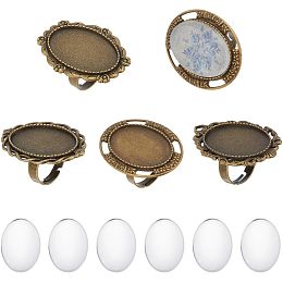 SUNNYCLUE 8 Sets Cabochon Ring Blanks Blank Ring Setting Oval Cabochon Ring Kit Flower Oval Ring Blank Vintage Style Ring Settings Adjustable Cabochon Rings for Jewelry Making Kits Women DIY Supplies