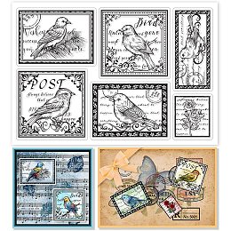 GLOBLELAND Vintage Birds Stamp Silicone Clear Stamp Flower Transparent Silicone Animal Stamp Rubber Stamp for Scrapbook Journal Card Making 4.3 x 6.3 Inch