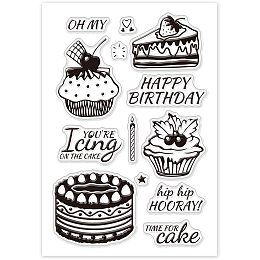 GLOBLELAND Birthday Cake Clear Stamps Silicone Stamp Cards Happy Birthday Blessing Words Clear Stamps for Card Making Decoration and DIY Scrapbooking