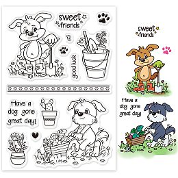 GLOBLELAND Animals Silicone Clear Stamps Gardening Dog Transparent Stamps for Mother's Day Birthday Valentine's Day Cards Making DIY Scrapbooking Photo Album Decoration Paper Craft