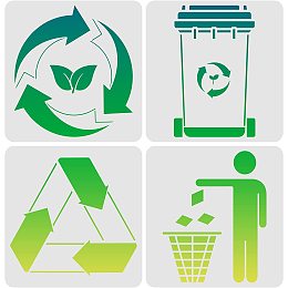 FINGERINSPIRE 4pcs Recycle Logo Stencil 11.8x11.8inch Trash Can Signs Drawing Stencils Environmental Protection Theme Stencils for Painting on Garbage Containers