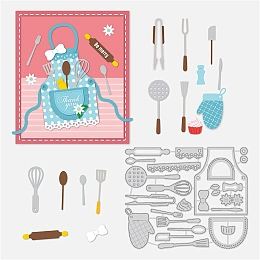 BENECREAT 4.3x5.1 inch Kitchen Theme Metal Embossing Decoration Stencils, Aprons and Tableware Cutting Dies Stencil for DIY Paper Card Scrapbooking Embossing, 0.8mm Thick