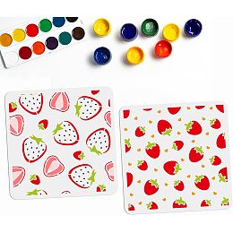 2PCS Strawberry Stencil Fruits Stencils 11.8×11.8inch 2 Styles Washable PET Stencil for DIY Projects and Crafts Kitchen Home Farmhouse Decor