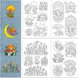 GLOBLELAND 4 Sheets Mushroom Plants Water Soluble Stabilizer Hand Sewing Stabilizers with Pre Printed Stick and Stitch Self Adhesive Wash Away Stabilizer for Bags Cloth Embroidery Hand Sewing Lover