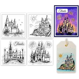 GLOBLELAND 4Pcs Mini Castles Clear Stamps for DIY Scrapbooking Mini Bridge Fireworks Silicone Clear Stamp Seals Transparent Stamps for Cards Making Photo Album Journal Home Decoration