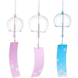 BENECREAT 3pcs Japanese Wind Chimes Flower Wind Bells Pink Blue Blank DIY Handmade Glass Pendants for Wedding Festival Gift, Garden Window Outdoor or Indoor Home Decors