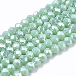 Honeyhandy Electroplate Glass Beads Strands, Opaque Solid Color, AB Color Plated, Faceted, Rondelle, Dark Turquoise, 6x5mm, Hole: 1mm, about 92~94pcs/strand, 17~17.5 inch(42.5~43.75cm)