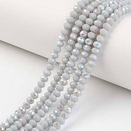 Honeyhandy Electroplate Opaque Solid Color Glass Beads Strands, Half Rainbow Plated, Faceted, Rondelle, Light Grey, 8x6mm, Hole: 1mm, about 63~65pcs/strand, 39~40cm