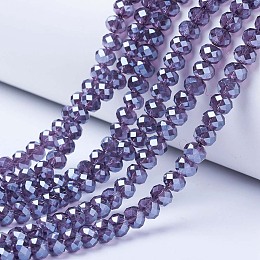 Honeyhandy Electroplate Glass Beads Strands, Pearl Luster Plated, Faceted, Rondelle, Slate Blue, 10x8mm, Hole: 1mm, about 65~66pcs/strand, 20.8~21.2 inch(53~54cm)