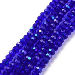 Honeyhandy Electroplate Glass Beads Strands, Half Rainbow Plated, Faceted, Rondelle, Blue, 10x8mm, Hole: 1mm, about 63~65pcs/strand, 19.2~20 inch(48~50cm)