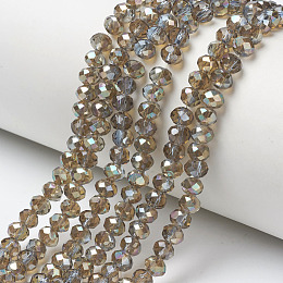 Honeyhandy Electroplate Glass Beads Strands, Half Plated, Rainbow Plated, Faceted, Rondelle, Light Blue, 4x3mm, Hole: 0.4mm, about 123~127pcs/strand, 16.5~16.9 inch(42~43cm)