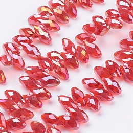 Honeyhandy Electroplate Glass Faceted Teardrop Beads Strands, Top Drilled Beads, AB Color Plated, Crimson, 11.5~13x6mm, Hole: 1mm, about 100pcs/strand, 16.5 inch