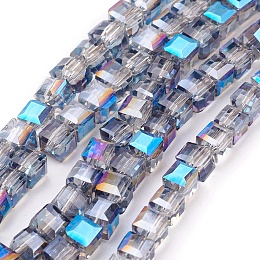 Honeyhandy Electroplate Glass Beads Strands, Half Plated, Faceted Cube, Sky Blue, 4x4x4mm, Hole: 1mm, about 100pcs/strand, 16.9 inch