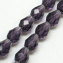 Honeyhandy Glass Beads Strands, Faceted, teardrop, Indigo, 15x10mm, Hole: 1mm, about 50pcs/strand, 26.6 inch