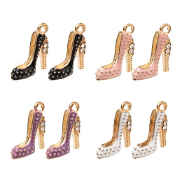 Honeyhandy 8Pcs 4 Colors Alloy Enamel Stilettos Pendants, with Rhinestone, High-heeled Shoes, Light Gold, Mixed Color, 17.5x14x6mm, Hole: 2mm, 2pcs/color