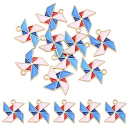 Alloy Enamel Pendants, Windmill Charm, Light Gold, Colorful, 16.5x14.5x1.5mm, Hole: 1.6mm