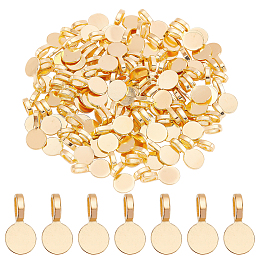 DICOSMETIC 100Pcs Glue on Bails Pendants Flat Round Cabochon Settings Alloy Jewelry Bails Antique Golden Blanks Pendants Cabochons Hanger Charms for Jewelry Making, Hole: 6x3.5mm