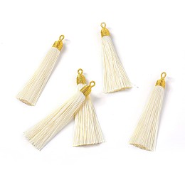 Honeyhandy Nylon Tassel Big Pendants, with Iron Findings, Golden, Lemon Chiffon, 86x9.5mm, Hole: 3x5mm