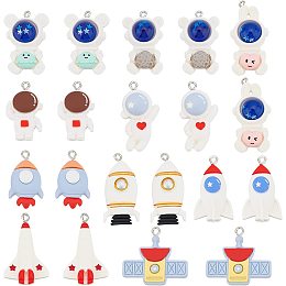 PandaHall Elite 20pcs Spacemen Charms, 10 Styles Rocket Resin Pendants Astronaut Satellite Pendants Universe Charms Dangle Loose Beads White Cute Charms for DIY Necklace Bracelet Jewelry Making