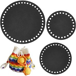 PandaHall Elite 3pcs Black Genuine Leather Bag Bottom for Crochet, 3 Sizes Round Bag Pad Cushion Base Shaper 3.9 4.7 5.9 Inch Crochet Bag Bottom Shaper with Holes for Crochet Shoulder Bags Purse Making