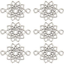 SUNNYCLUE 1 Box 100Pcs Flower Connector Charms Silver Floral Charms Mini Alloy Hollow Tibetan Daisy Plants Links Connectors Charm Bulk for Jewelry Making Charms Necklace Bracelet Earrings DIY Craft