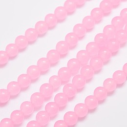 Honeyhandy Natural & Dyed Malaysia Jade Bead Strands, Round, Pink, 6mm, Hole: 0.8mm, about 64pcs/strand, 15 inch