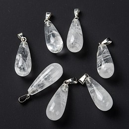 Honeyhandy Natural Quartz Crystal Pendants, with Platinum Brass Findings, Teardrop, 26.5~29x10mm, Hole: 2.5~3.5x4~6mm