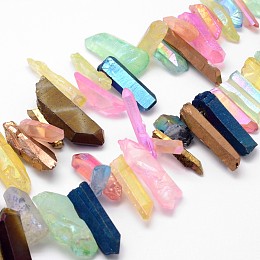 Honeyhandy Electroplated Natural Quartz Crystal Bead Strands, Nuggets, Dyed, Colorful, 13~44x4~12x4~9mm, Hole: 1.5mm, about 26~34pcs/strand, 7.6 inch