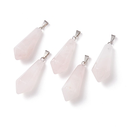 Honeyhandy Natural Rose Quartz Pointed Pendants, with Platinum Plated Brass Loops, Bullet, 35.3~38x13~14mm, Hole: 6.5x2.8mm