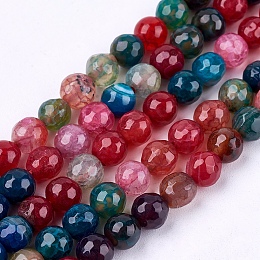 Honeyhandy Natural Agate Round Beads Strand, Dyed, Faceted, Mixed Color, 6mm, Hole: 1mm, about 62pcs/strand, 14.17 inch