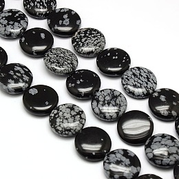 Honeyhandy Natural Flat Round Snowflake Obsidian Beads Strands, 20x7~9mm, Hole: 1mm, about 20pcs/strand, 15.74 inch