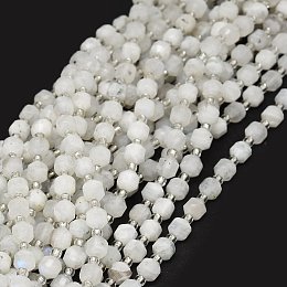 Honeyhandy Natural Moonstone Beads Strands, with Seed Beads, Faceted, Bicone, Double Terminated Point Prism Beads, 5~7x6mm, Hole: 0.8mm, about 48pcs/strand, 15.55''(39.5cm)